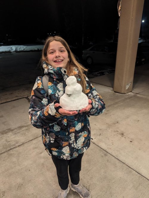 First snowman (while parents were checking in to hotel)