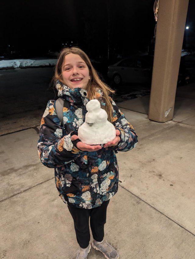 First snowman (while parents were checking in to hotel)