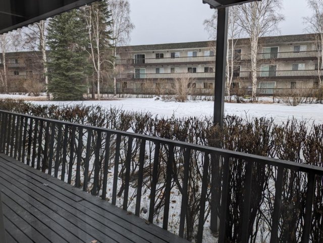 View from hotel balcony.  Snow looking undisturbed.
