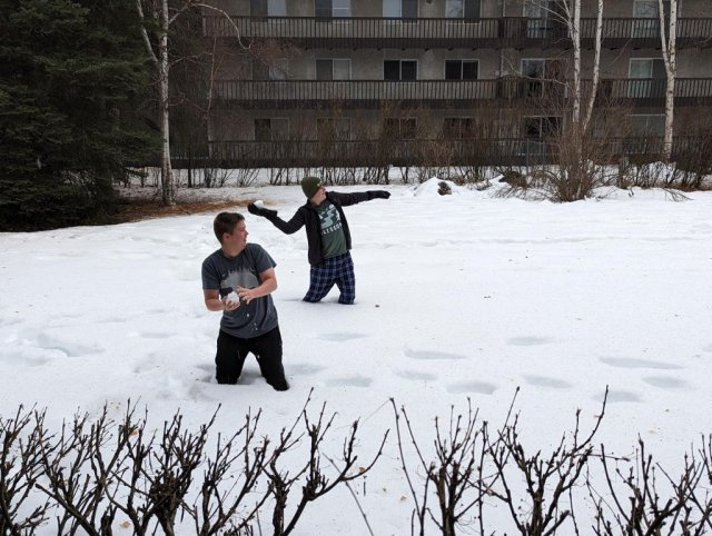 Snowball fight! (Carter, not dressed for the occasion)