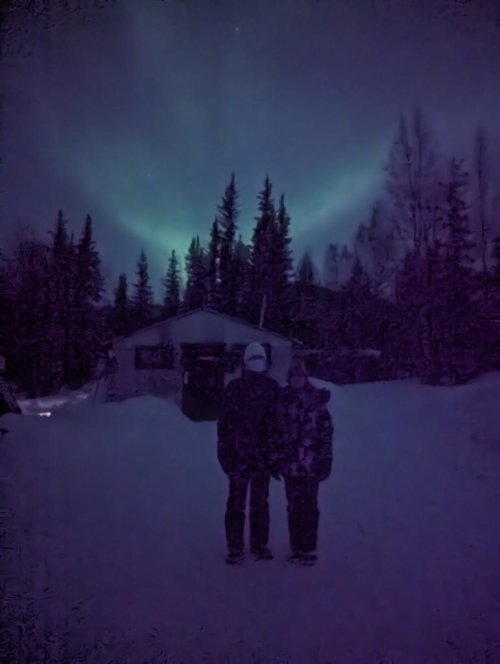 Sarah and Adeline with aurora