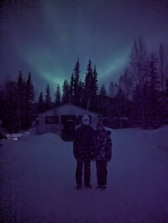 Sarah and Adeline with aurora