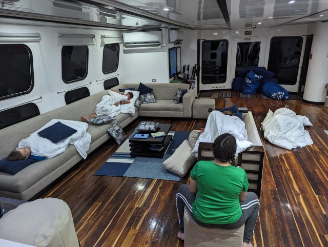 Bumpy night, kids sacked out in the great room